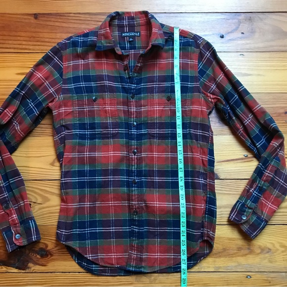 J. Crew Mercantile Orange Blue Green Flannel Plaid Button Down Top, EUC, S - Picture 7 of 13